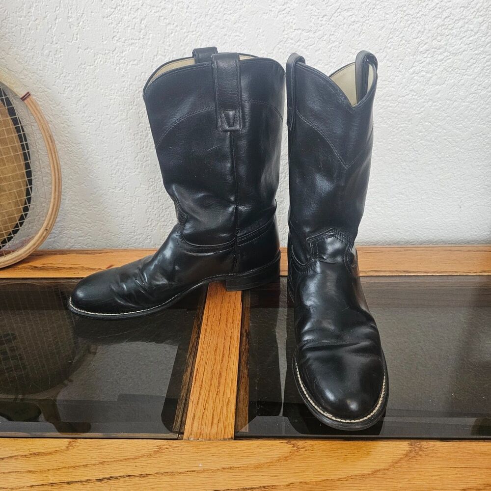 Texas Boot Co 4400 black leather roper cowboy boots mens size 8 M made in USA